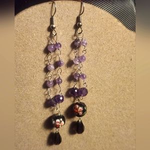 4" Silver Tone Hook Floral Glass Bead Dangle Earrings Tony Alexander Jewelry